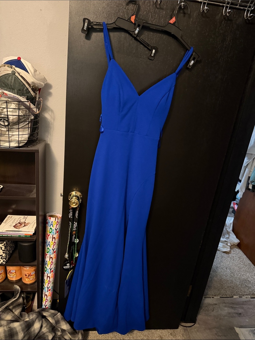 Windsor Elegant Royal Blue V-Neck Spaghetti Strap Dress